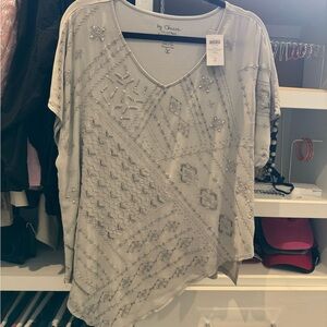 Chico's Light Gray Embellished Blouse